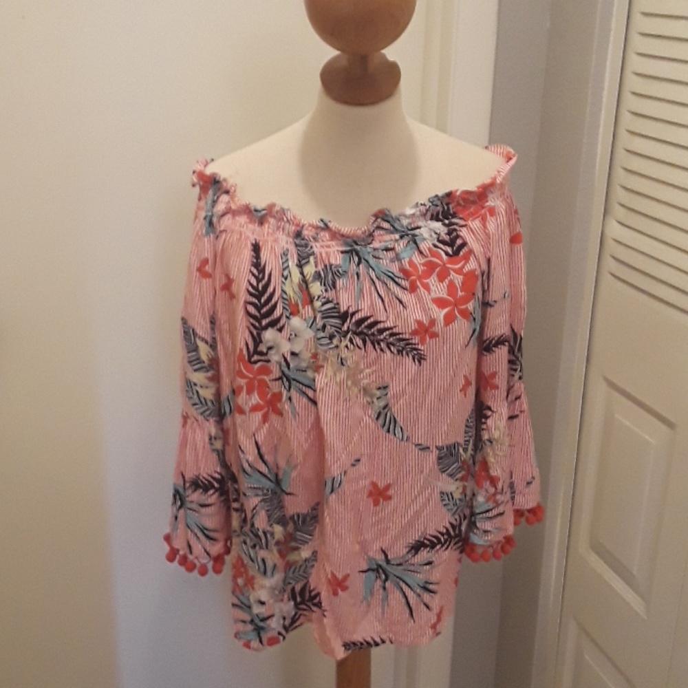 Cute and colorful off the shoulder blouse